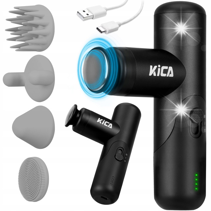 Masajer portabil KiCA mini 3, 4 capete, negru, 255g, 14cm