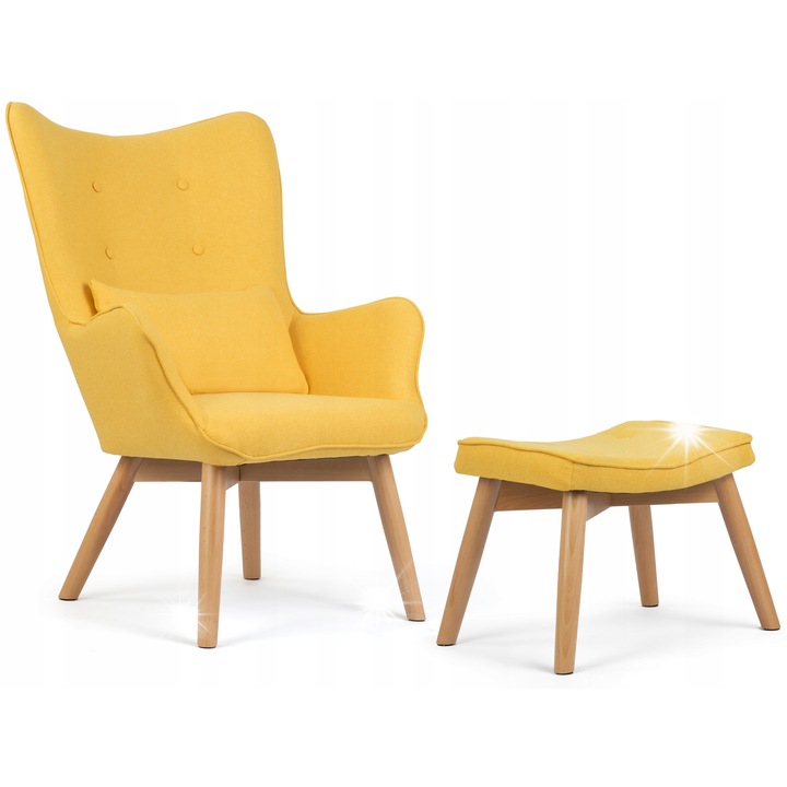 Fotoliu relaxare Sofotel, galben mustar, material textil, picioare din fag