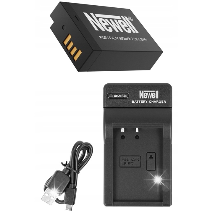 Newell LP-E17 USB töltő és akkumulátor szett Canonhoz, 950 mAh, 7,2 V, piros, méretei 4,8x8,4x2,2 cm