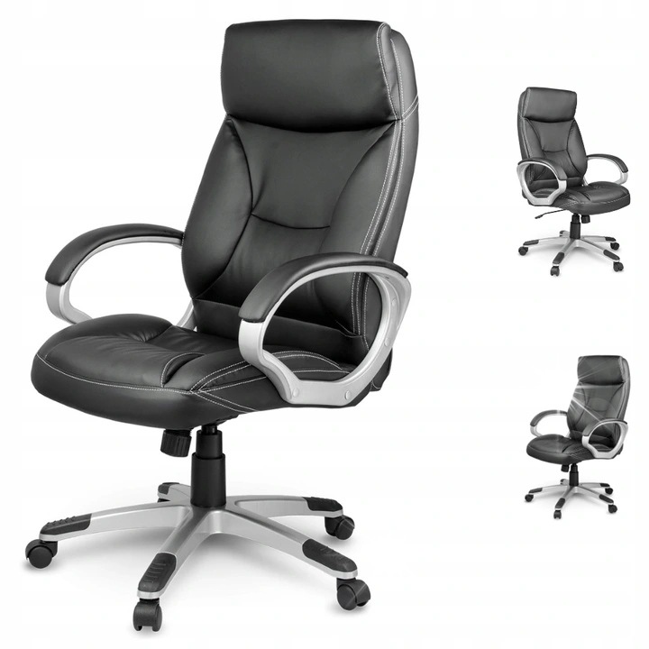 Scaun birou rotativ Sofotel, ecopiele neagra, suport lombar, inaltime reglabila