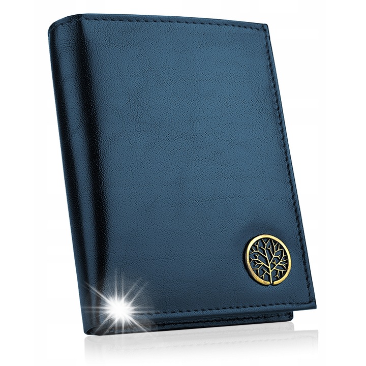 Portofel barbati, Betlewski, piele naturala, protectie RFID, albastru, 9,5x12,3x2,5cm