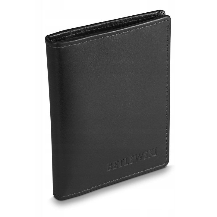 Калъф за документи, Betlewski, естествена кожа, RFID, черен, 8x10.5см