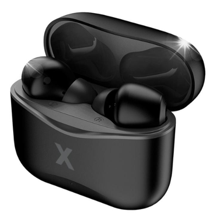 Casti wireless Maxlife, negre, cu etui de incarcare