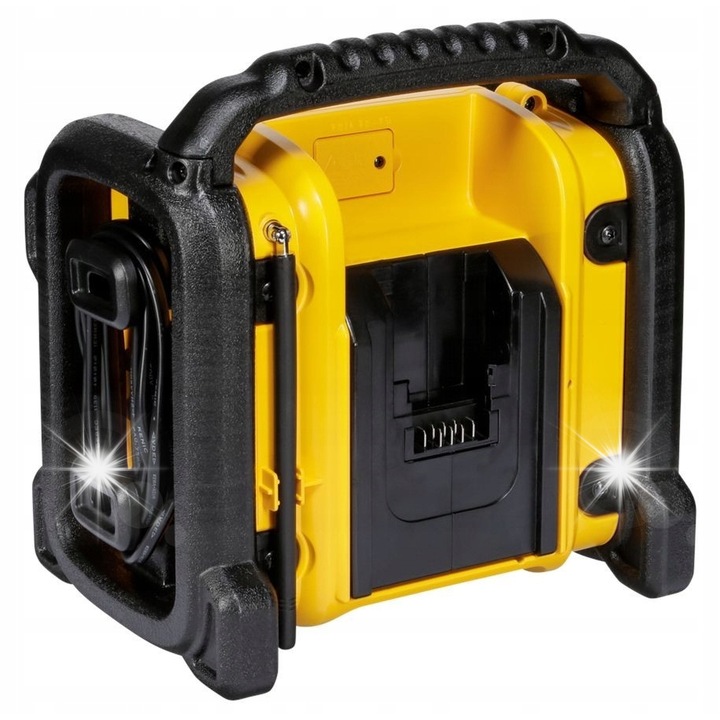 Компактно радио 18V FM/AM DeWalt, устойчиво, с 3,5 мм аудио жак, 240x245 мм