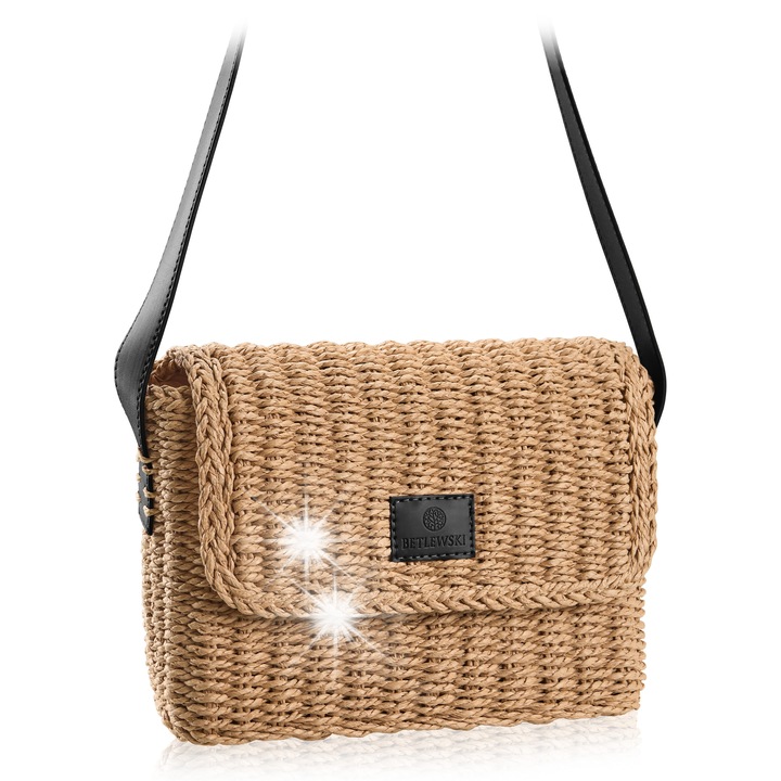 Női válltáska Betlewski SOLLY, bézs-fekete, 23x17,5x8cm, ökológiai bőrszíj