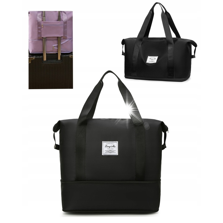 Geanta sportiva universala, neagra, capacitate 25-35L, material poliester, pentru fitness si calatorii