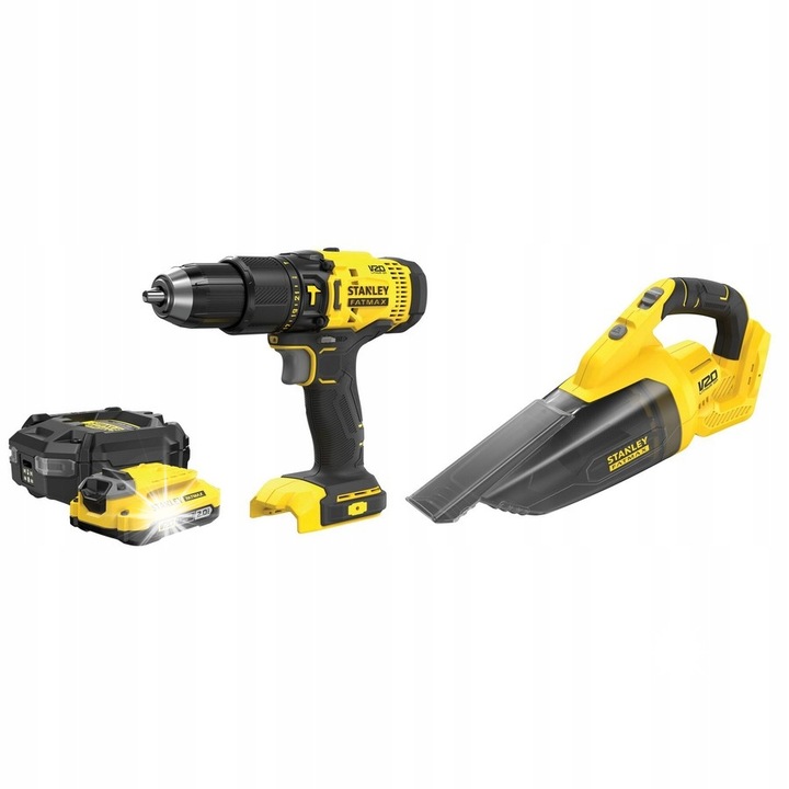 Set burghiu si aspirator Stanley 18V V20, 2 viteze, 50Nm, 1,2kg, 460x140x200mm