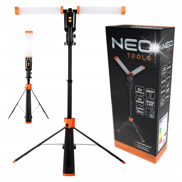 NEO dupla lámpa 2x4300lm, 360 fok, 5000K, 2x40W, 5m kábel, IP54