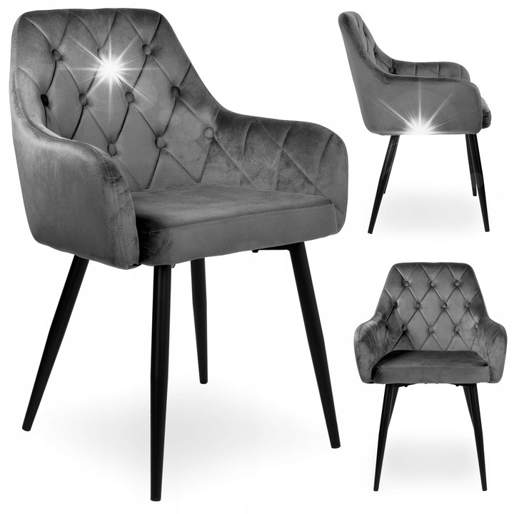 Стол eHokery ATLANTA, графитено кадифе, черни метални крака, размери 85x58x60см