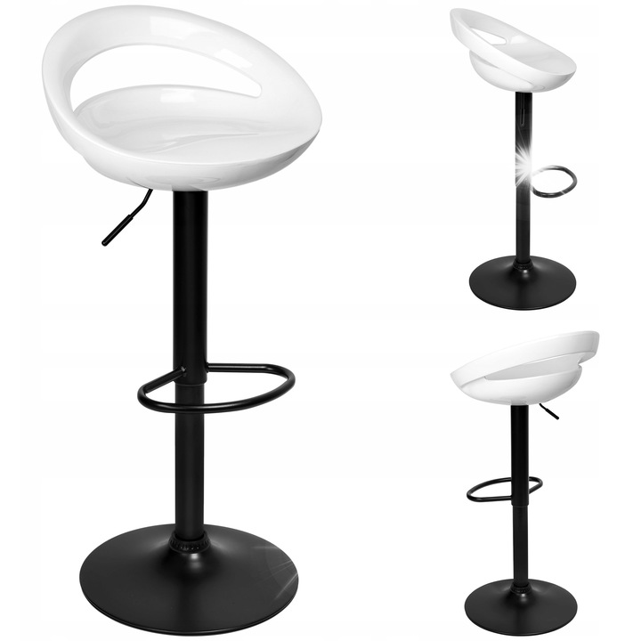 Бар стол Cork, бял, регулируема височина, въртящ се, 77-97 см, противоплъзгаща основа