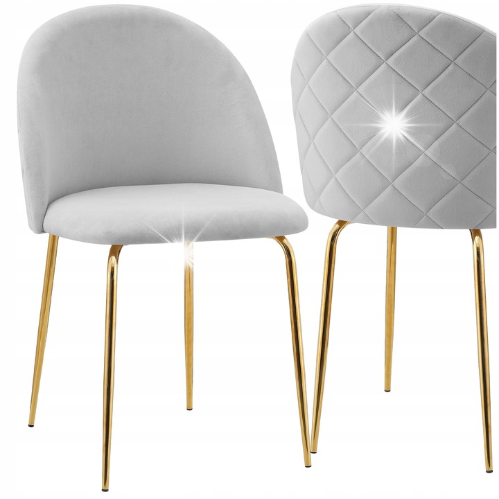 Scaun Fargo Gold, szürke bársony kárpitozás, arany fém lábak, méretek 78x50x54cm