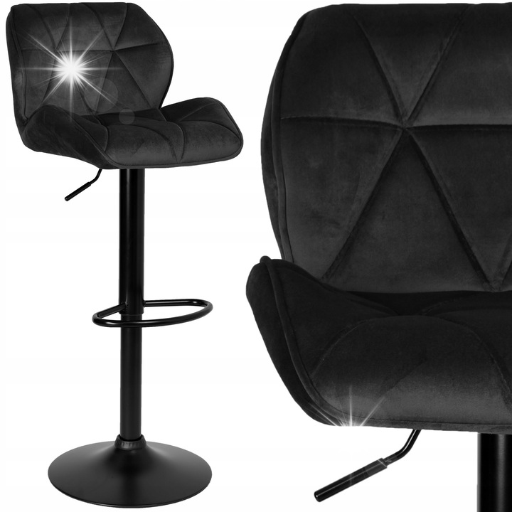 Bárszék eHokery Grappo, fekete, bársony kárpitozás, állítható magasságú, forgatható, lábtartóval