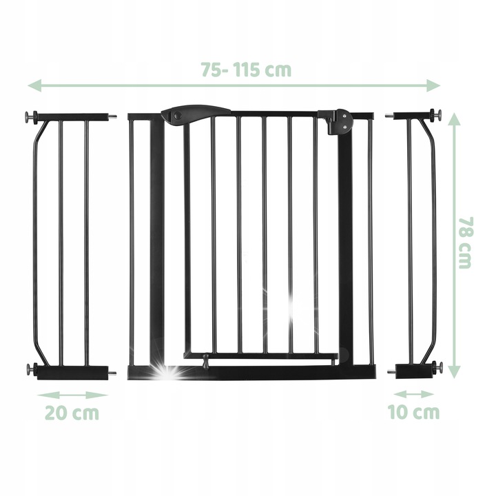 Bariera de siguranta pentru copii, 75-115x78cm, metal, negru set complet