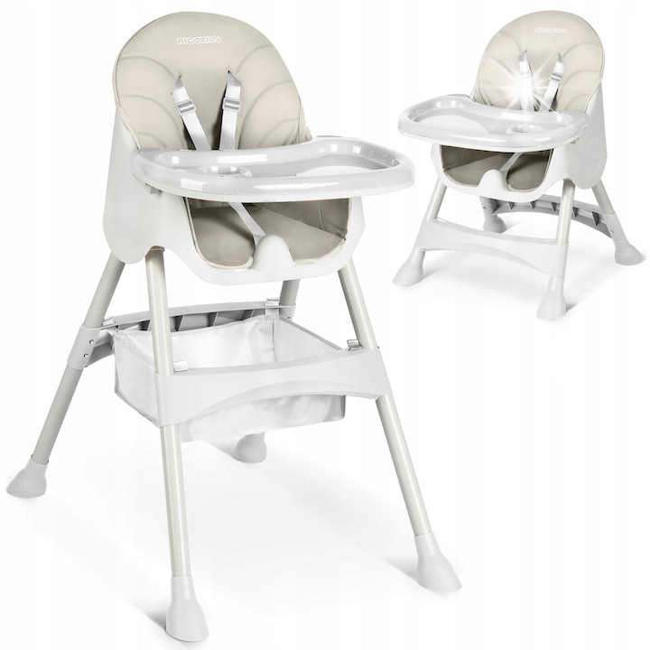 Scaun de masa pentru copii RicoKids Milo, 3 in 1, gri, 5 puncte de siguranta, 4,5kg