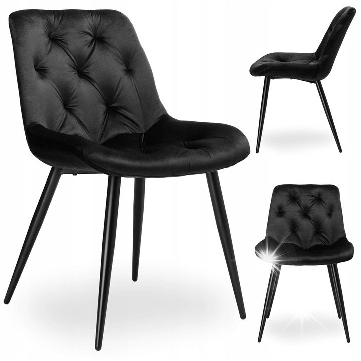 ELIOT szék, fekete bársony kárpitozás, fém lábak, mérete 79x51x60cm