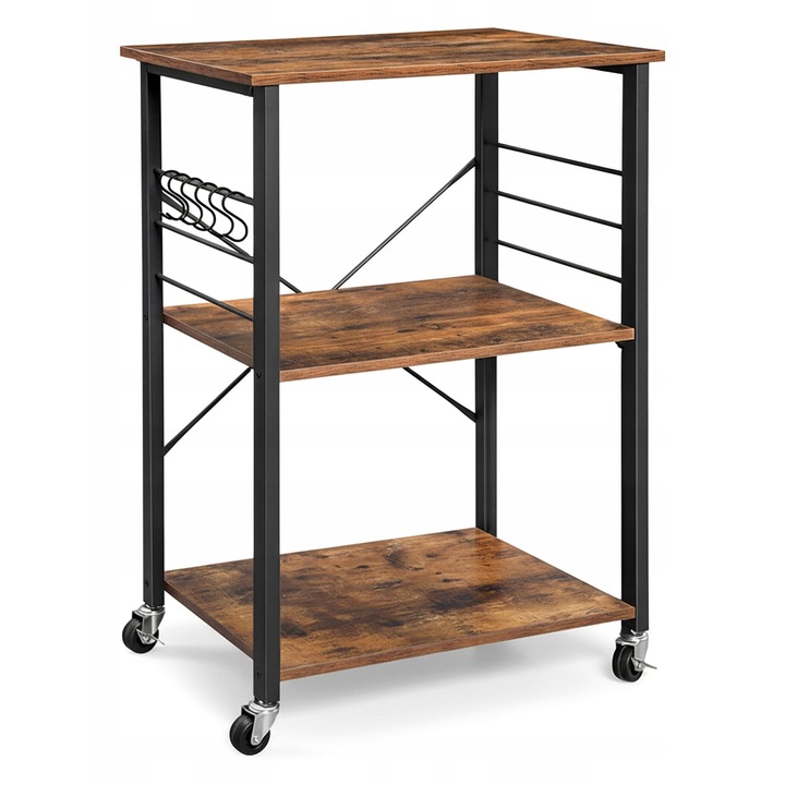 LoftInspired mobil gurulós polcos állvány, 3 polc, fekete szín, méretei 60x40x80cm