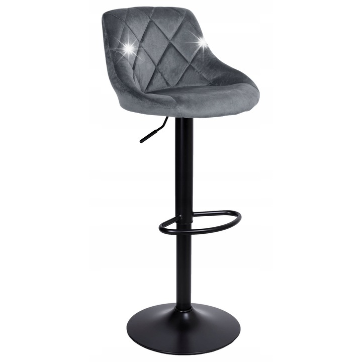 Hoker CYDRO BLACK bárszék, grafit, 62-82cm, forgó, bársony kárpitozás