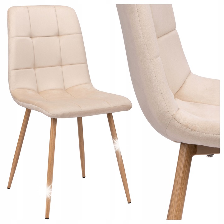 Тапициран стол, eHokery, Монтана, бежово кадифе, 120 кг, размери 88x44x54см