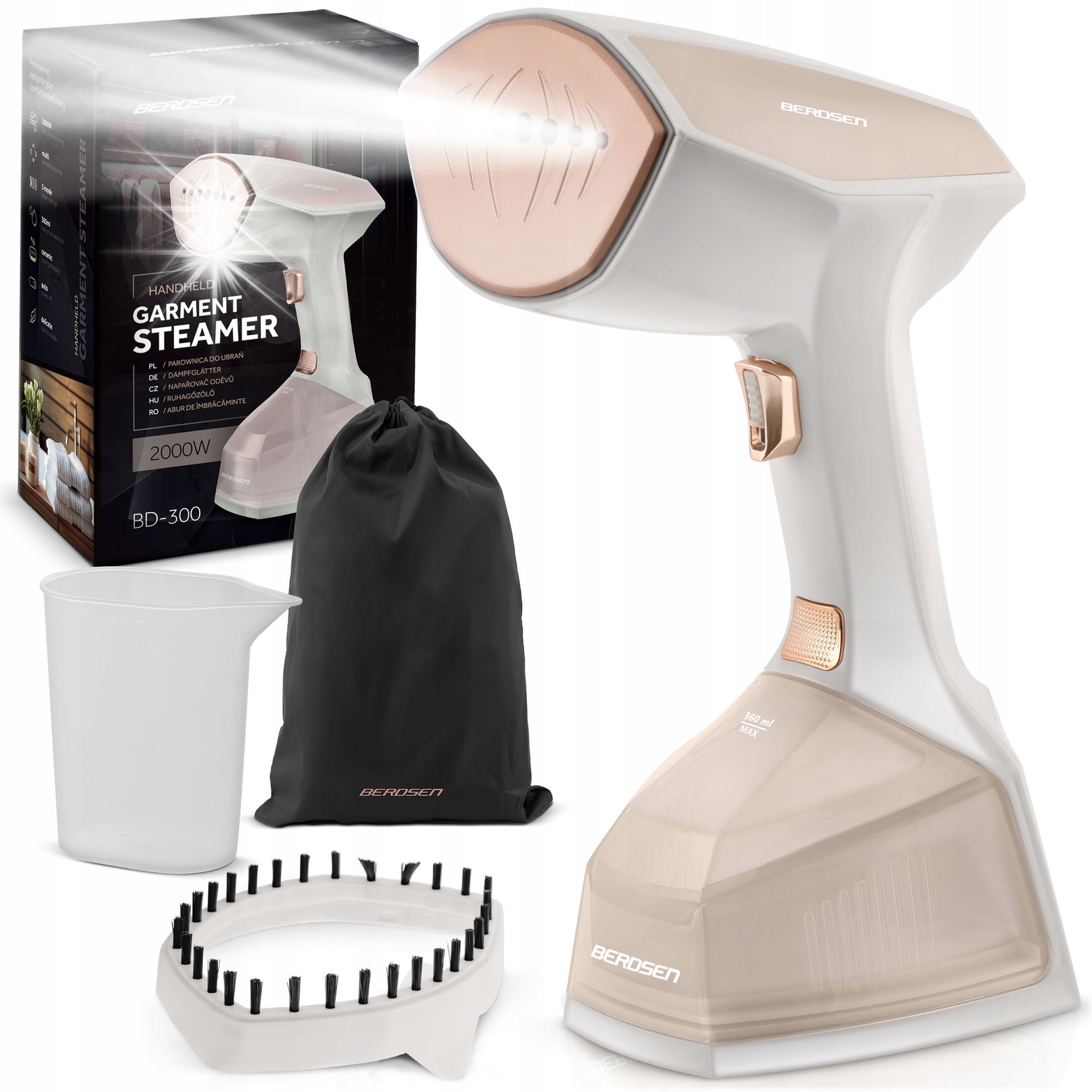 Parownica Berdsen BD-300, 2000 W, 45g/min, 360 ml, set complet