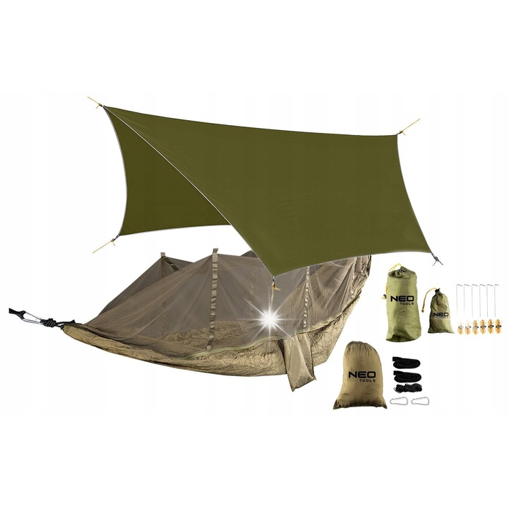 Комплект брезент и хамак с мрежа против насекоми NEO, 360x290см и 330x140см, зелен