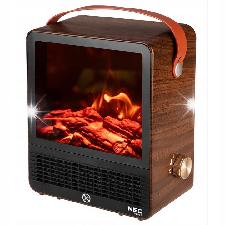 NEO 1500W elektromos kandalló, 2 teljesítményszint, lánghatás, 25x14,4x30,4cm