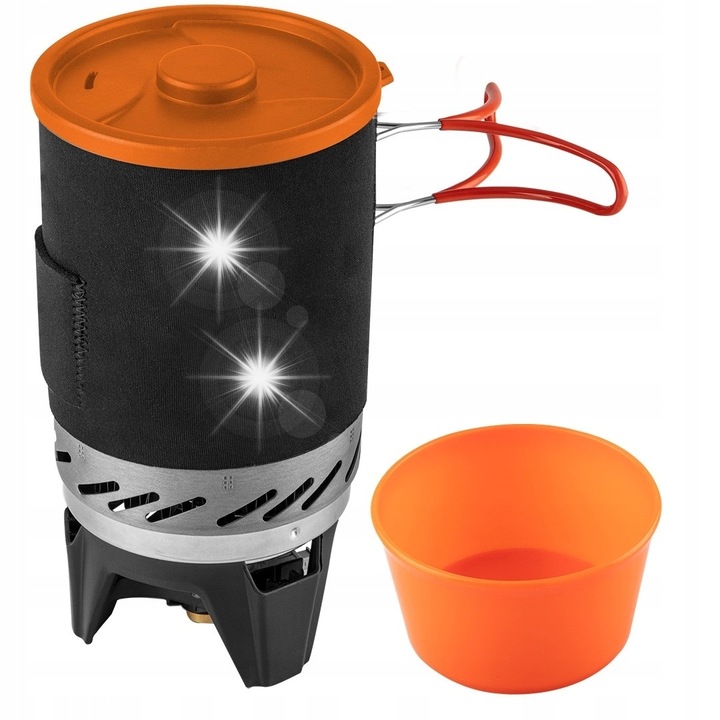 NEO Tools, aragaz turistic cu oala, placuta de 400 ml, greutate 510 g, neopren, gaz EN 417