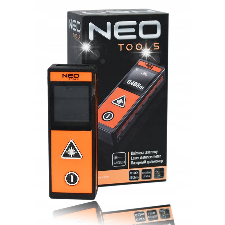 Лазерен далекомер, Neo Tools, 40м, тъчскрийн, точност +/- 2мм, пълен комплект