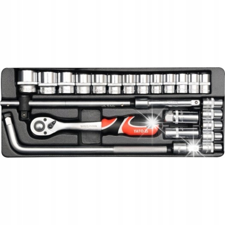 YATO racsnis dugókulcs készlet 1/2", 25 darab, 10-32mm, CrV