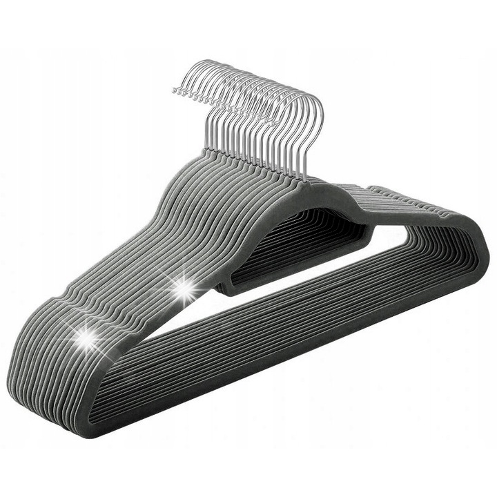 Set 60 umerase pentru haine Gockowiak, grafit, plastic, welur, 44,5x0,5x24,5cm