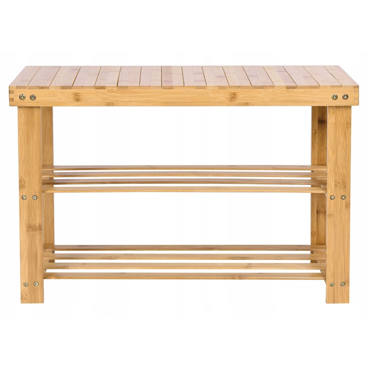 GMM Group bambusz pad, cipőtartó polcokkal, 2 szintes, bambusz színű, 68,5x28x45cm