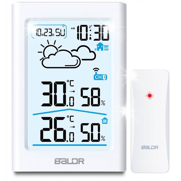 Statie meteorologica Baldr, wireless, higrometru, senzor extern, alb