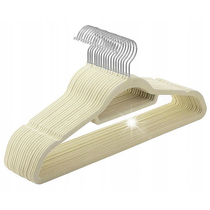 Set 50 umerase pentru haine Gockowiak, bej, material plastic si velur, dimensiuni 44,5x0,5x24,5cm