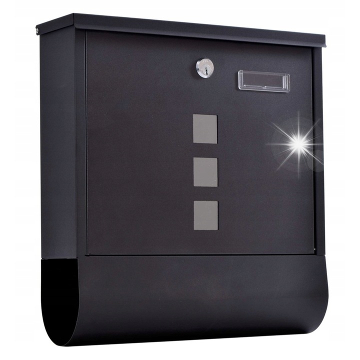 Cutie postala Gockowiak, neagra, cu suport pentru ziare, 33,5x31x9cm