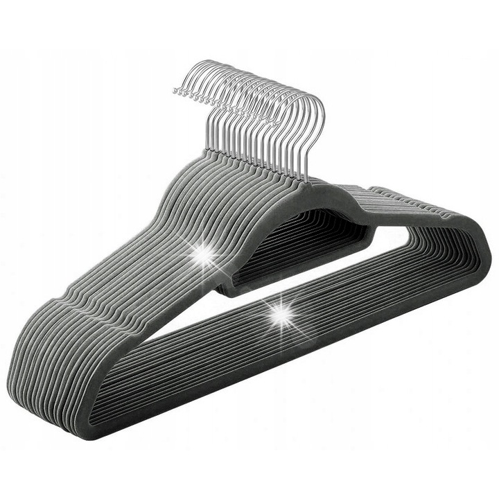 Set 50 umerase pentru haine GMM Group, gri, din plastic si velur, dimensiuni 44,5x0,5x24,5cm