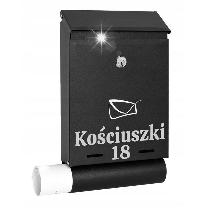 Cutie postala Gockowiak cu suport pentru ziare, personalizabil, neagra, 31x18,5x6cm, cu 2 chei si set de montaj