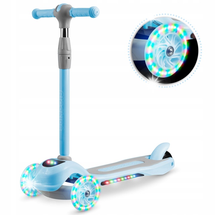 RicoKids gyermek roller, 3 kerék, LED világítás, állítható magasság, 35 kg teherbírás