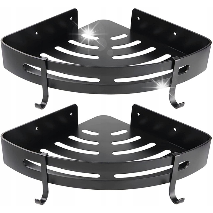 Set 2 polite de baie Myzea, aluminiu, negru mat, 31x5,7cm