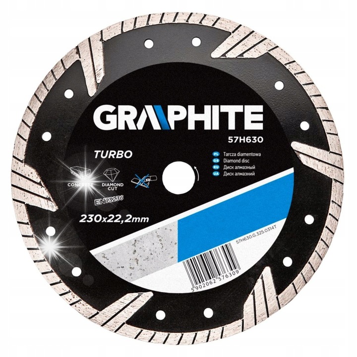 Grafit turbó gyémánttárcsa 230x22.2mm, 1 db, 3.1mm vastagság, 6mm szegmensmagasság, betonhoz