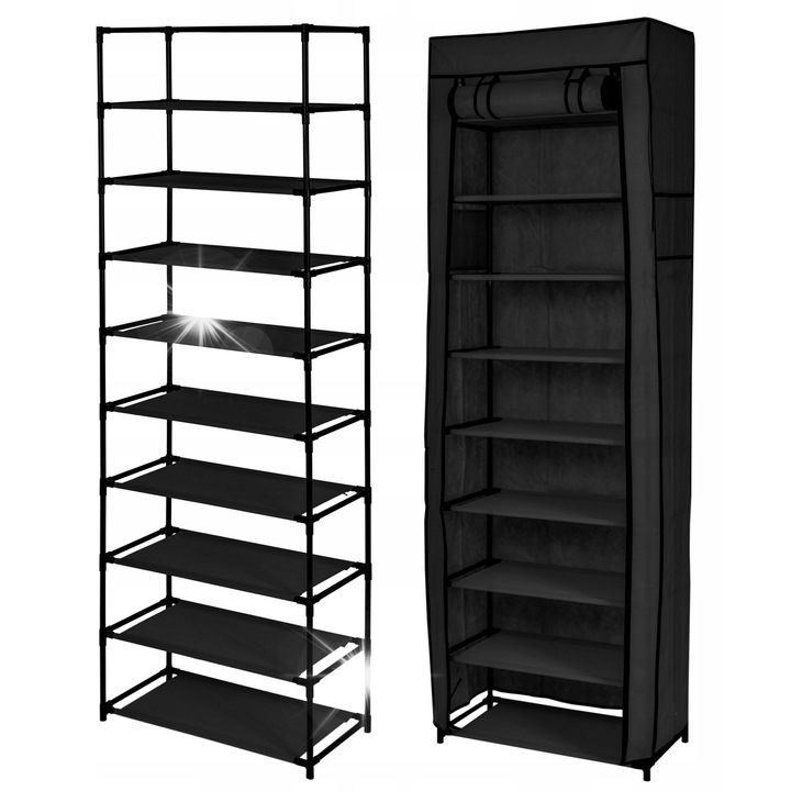 Cipősszekrény, Gockowiak, 9 polc, fekete, 172x57x29cm