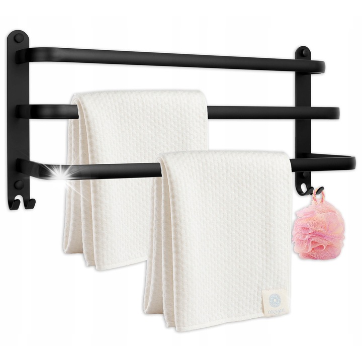 Suport pentru prosoape Gockowiak Athos, 50 cm, negru mat, aluminiu, set montaj inclus