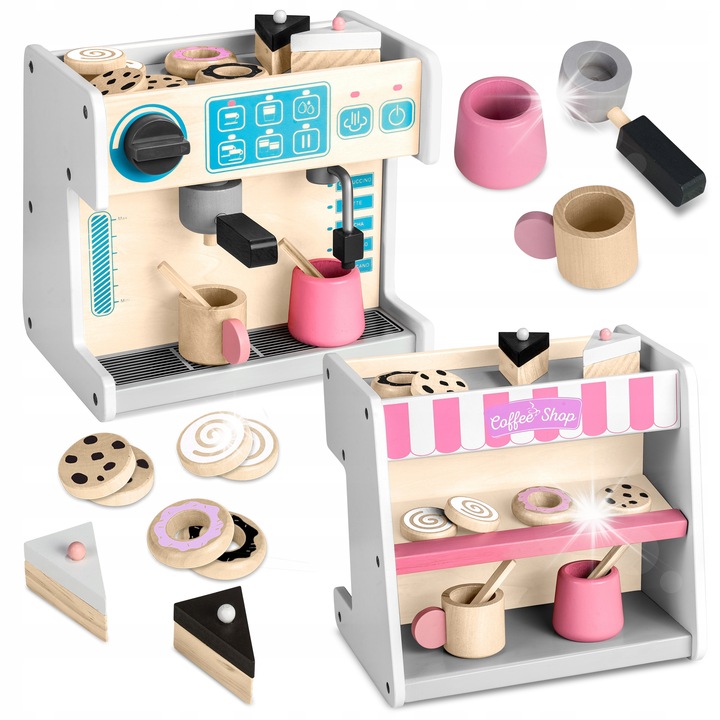 Játék 2 az 1-ben Kávézó Cukrászda, RicoKids, mérete 26x18,5x24cm, többszínű, 3 éves kortól