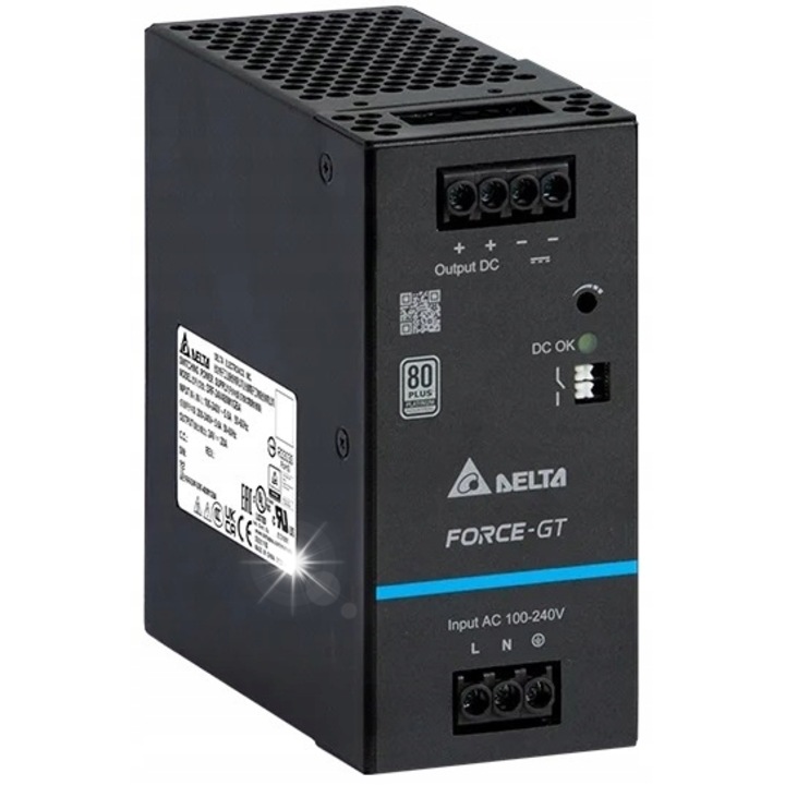 Sursa alimentare pe sina DIN Delta DRF-48V480W1GBA, 48V, 10A, 480W, IP20, 123.6x56x116.8mm