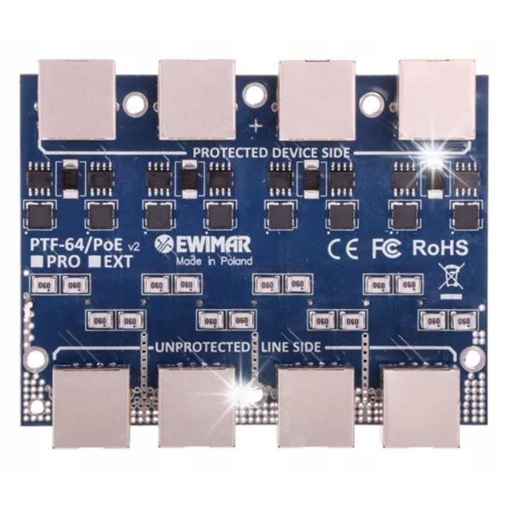 Modul supresor de tensiune, PTF-64-ECO/POE, 4 canale, RJ-45, 100x75x20mm