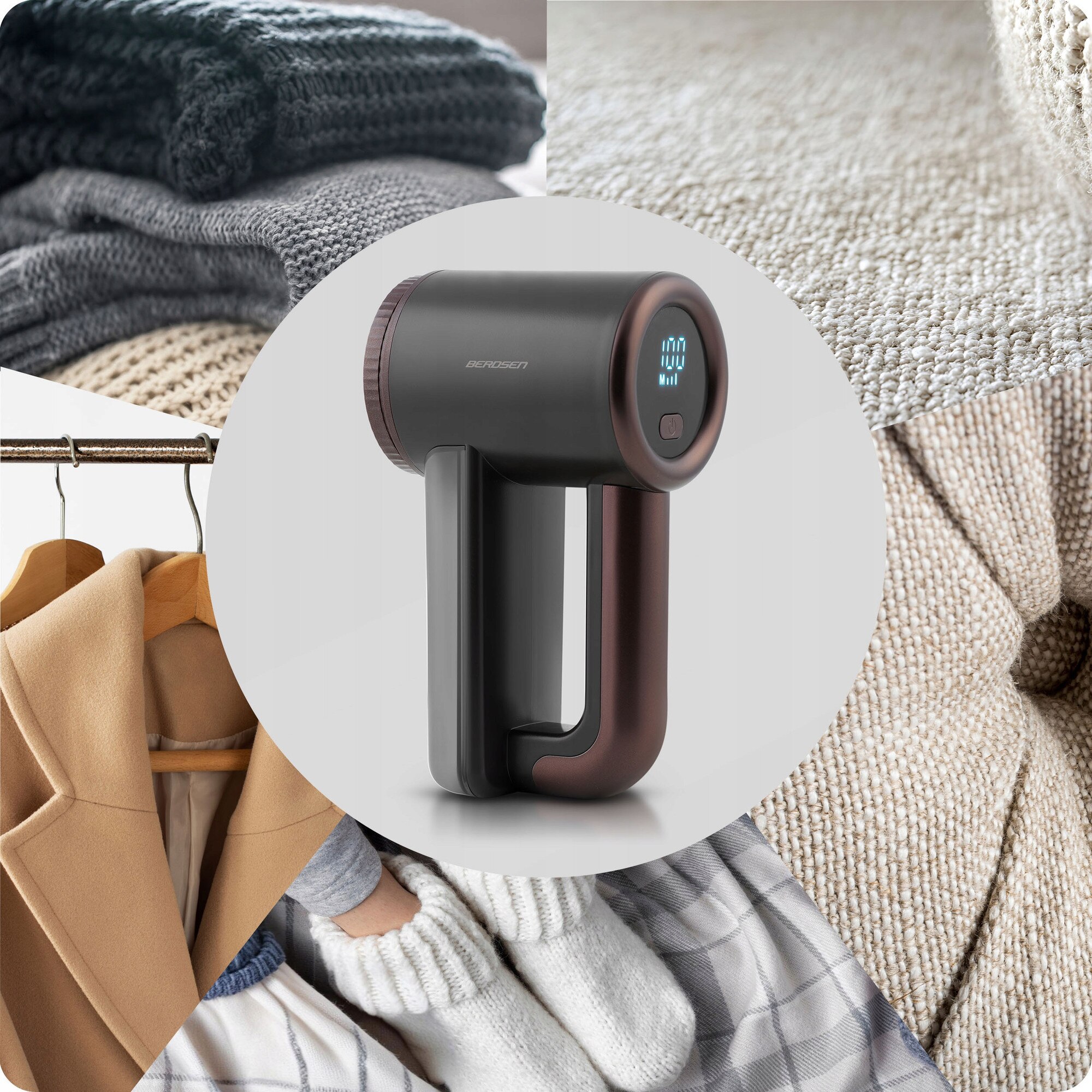 Aparat electric pentru haine Berdsen, cu display LCD, 3 moduri de intensitate, acumulator 2000mAh