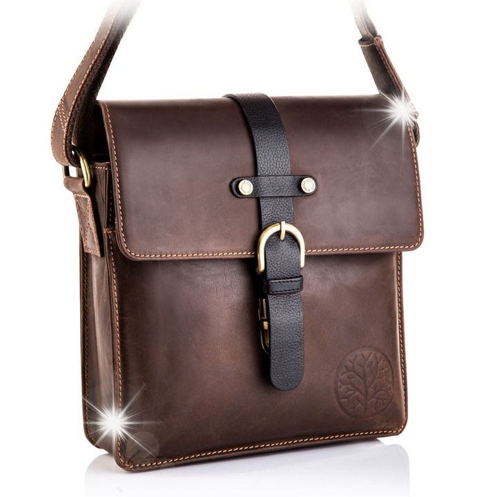 Betlewski férfi táska, TBG-HT-101 modell, valódi bőr, 5 rekesz, barna, mérete 23x22x6cm