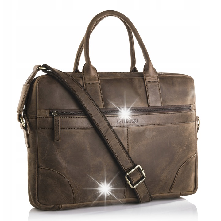 Férfi táska, Betlewski, Hunter modell, természetes bőr, 2 rekesz, barna színű, 42x30x7cm