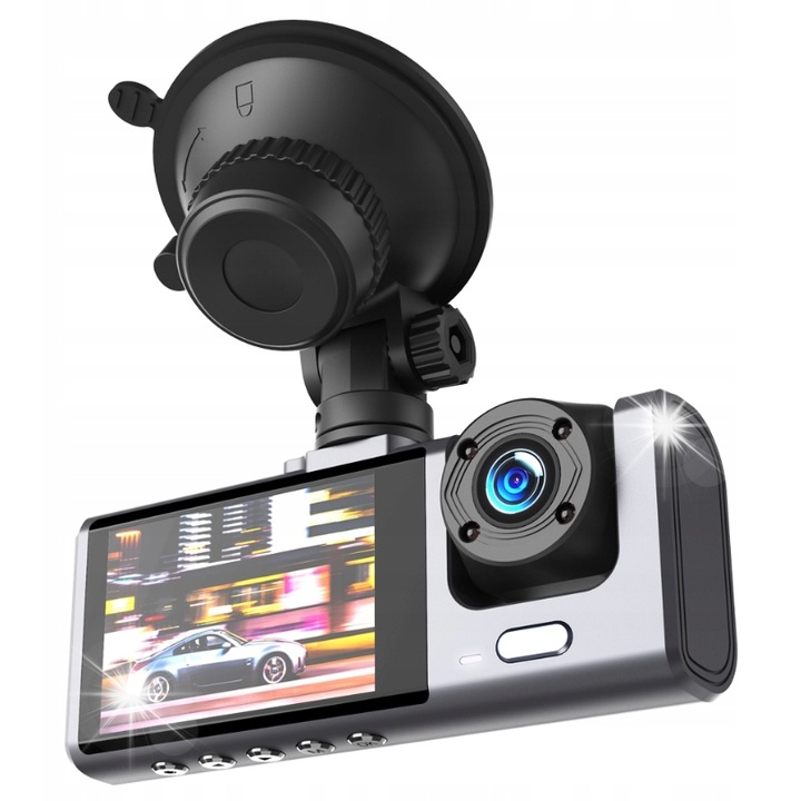 Camera auto XO XJ03, doua camere, Full HD, montare pe oglinda, neagra, 10.5x3.8cm