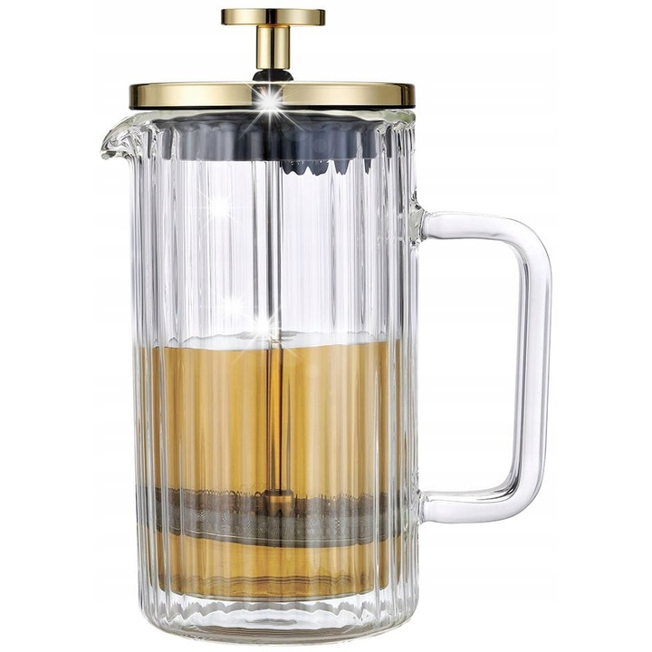 Kávé- és teafőző, Klausberg, French Press, 600ml, átlátszó/arany