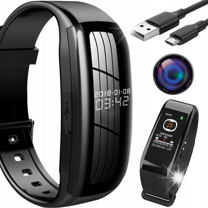 Шпионски часовник със скрита камера, Renew Force, 1080p, 8GB, черен