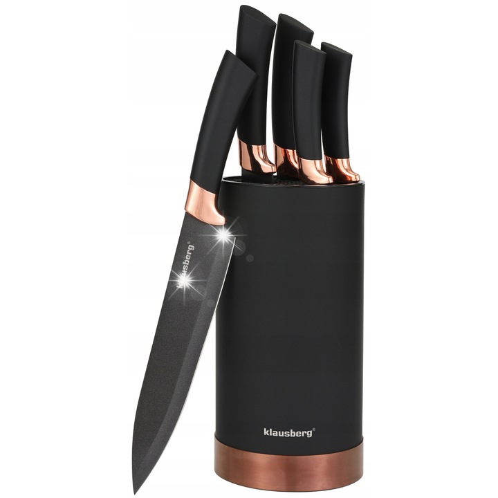 Set de cutite de bucatarie, Klausberg, 6 elemente, inox, bloc de depozitare